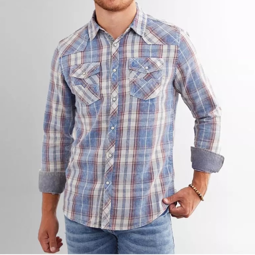 BKE Vintage standard fit men's pearl snap button-down shirt XL